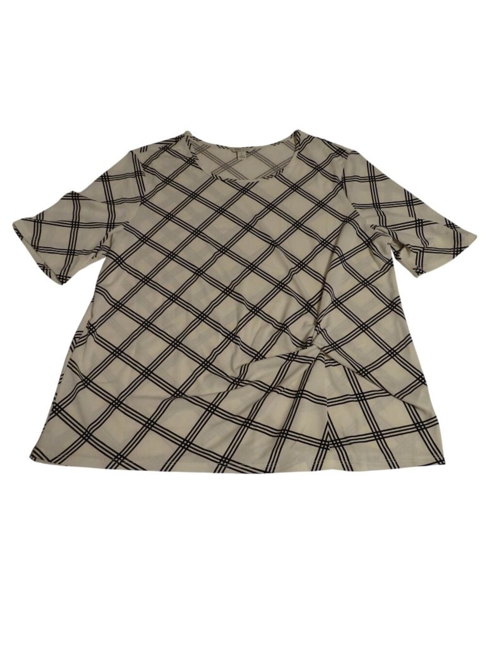Cato White Black Women Plaid Short Sleeve Top Size L Flowy Minimalist Preppy